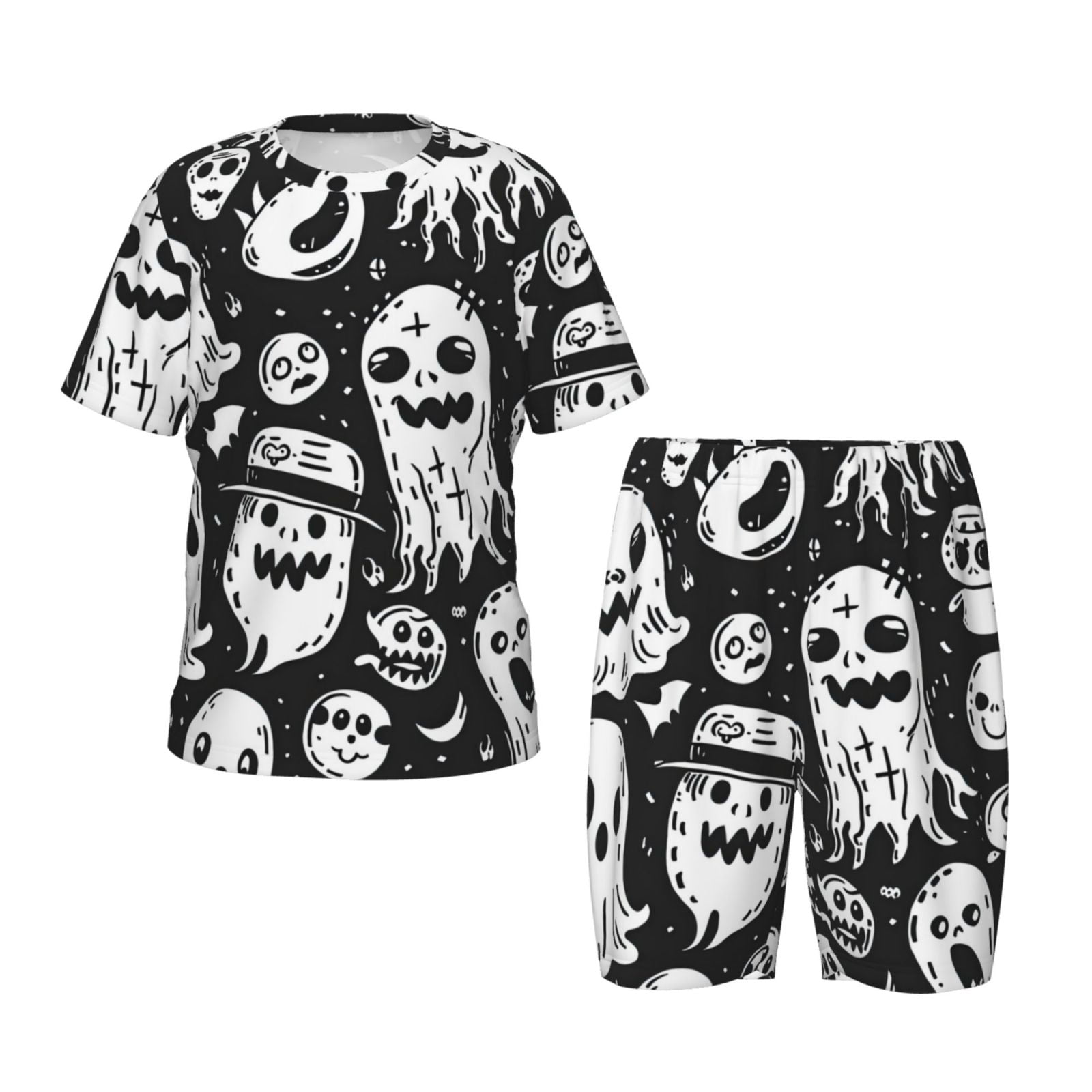 Fuzoiu Black White Spooky Ghosts Print Boys Girls Pjs Sleepwear,2 Piece ...