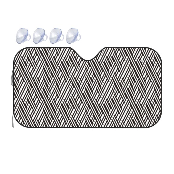 Fuzoiu Black White Stripes Print Car Windshield Sunshade,Foldable Reflective Sun Visor,Windshield Sun Shade,UV Rays Sun Visor Shade,Auto Front Sun Shield Shade-Small