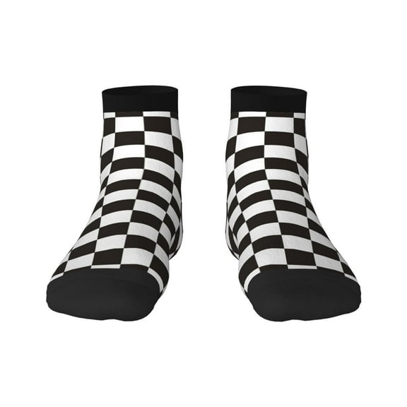 Fuzoiu Black and White Checkerboard Print Adult Socks, Crew Moisture-wicking Socks, Unisex Cushion Crew Socks,Casual Sports Ankle Socks