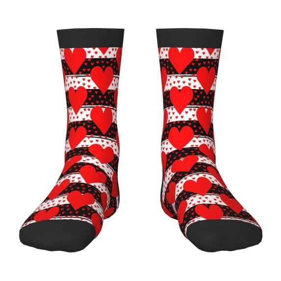 Fuzoiu Black and white striped and red hearts Print Kids Socks For Boys Girls,Grip Crew Socks with Non Slip,Lightweight Stretch Crew Socks,Toddlers Crew Boot Socks