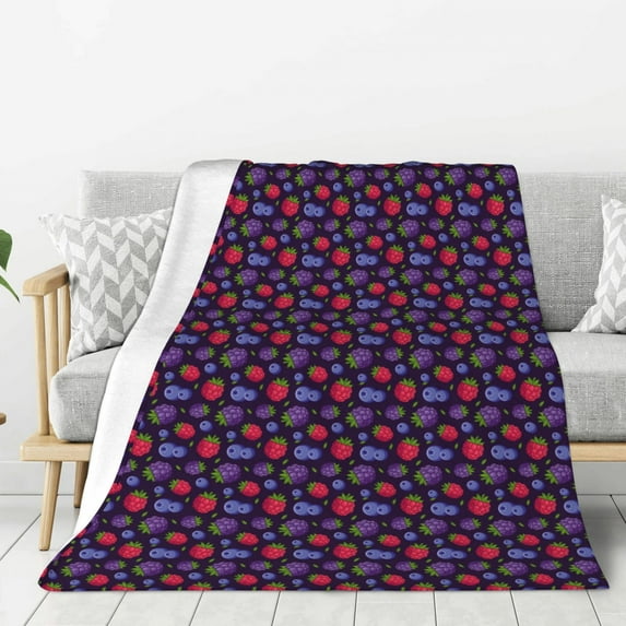Fuzoiu Blackberries Print Flannel Throw Blanket,Light Weight Warm Decorative,Throw Blanket Cover for Sofa, Couch, Bedroom,Travel-60"x50"