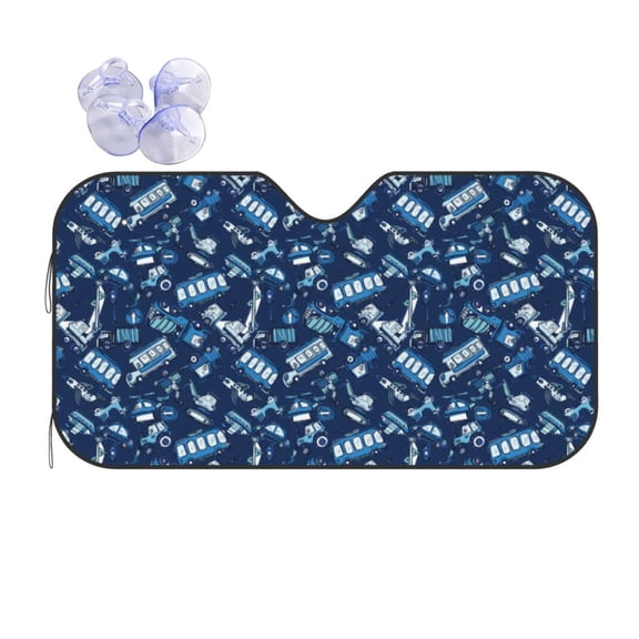 Fuzoiu Blue Bus Print Car Windshield Sun Shade,Block Uv Rays Sunshade,Foldable Front Window Sun Visor Protector for Car,SUV,Truck-Keep Vehicle Cool-Blue Bus