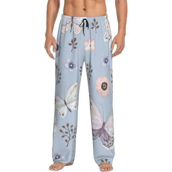 Fuzoiu Blue Butterfly Print Men's Pajama Pants,Lounge Pants for Men,Lounge PJ Bottoms,Sleepwear Pants with Drawstring Pockets -X-Large