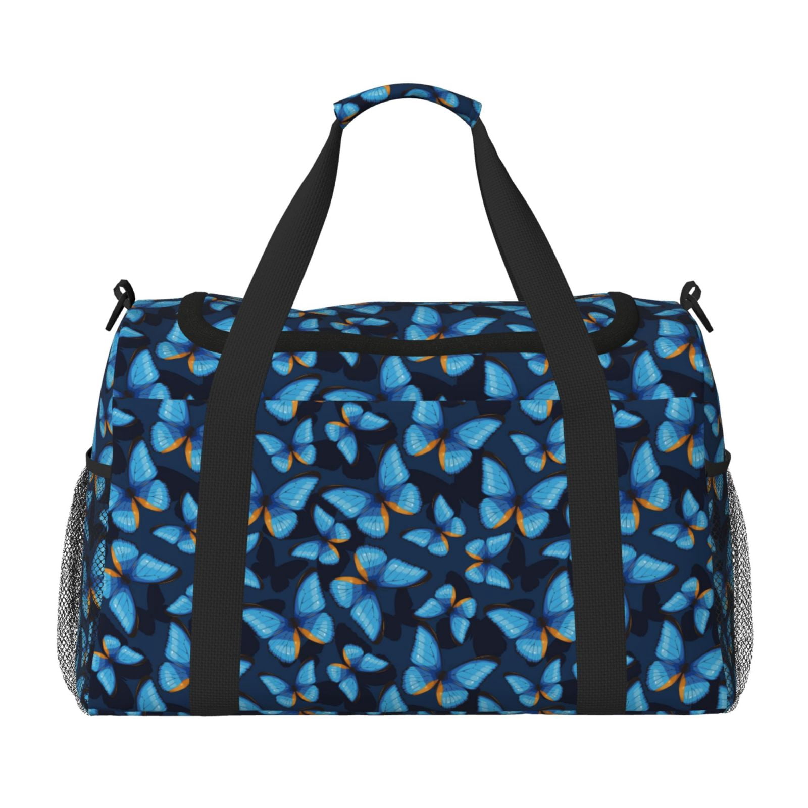 Fuzoiu Blue Butterfly Print Travel Duffle Bag,Carry On Tote Bags,Duffel Bag,Sport Gym Bag, Hospital Bag for Labor and Delivery, Overnight Bag,Luggage Bag