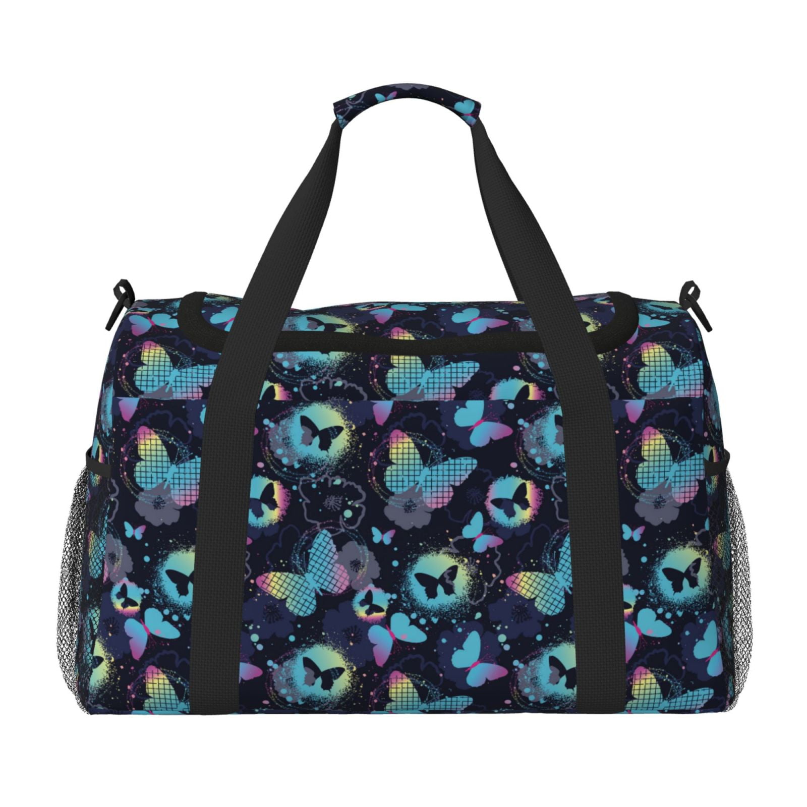 Fuzoiu Blue Butterfly Print Travel Duffle Bag,Carry On Tote Bags,Duffel Bag,Sport Gym Bag, Hospital Bag for Labor and Delivery, Overnight Bag,Luggage Bag