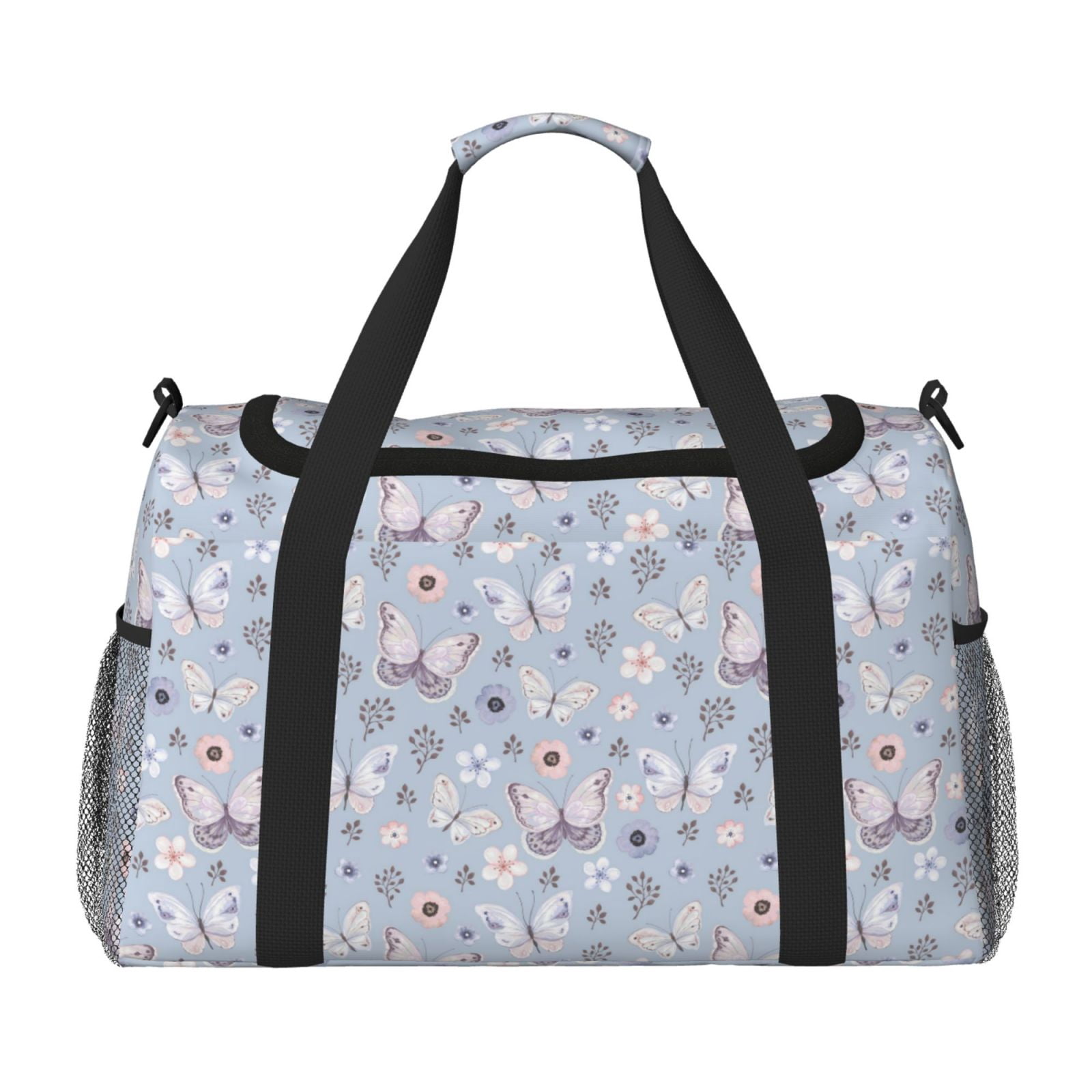 Fuzoiu Blue Butterfly Print Travel Duffle Bag,Carry On Tote Bags,Duffel Bag,Sport Gym Bag, Hospital Bag for Labor and Delivery, Overnight Bag,Luggage Bag