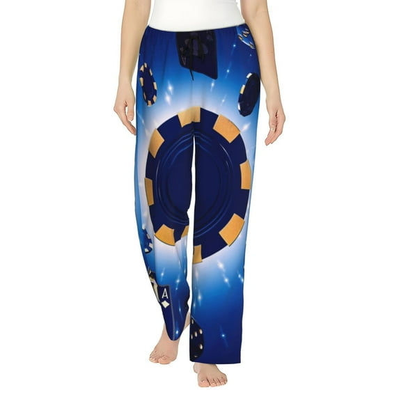 Fuzoiu Blue Casino Print Women's Pajama Pants,Lounge Pants with Drawstring and Pockets, Casual Pjs Sleep Bottoms, Women's Sleep Pants-XX-Large