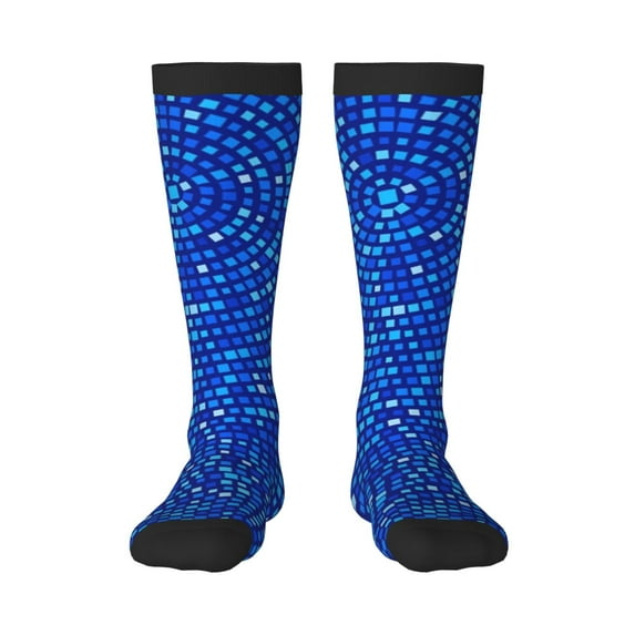 Fuzoiu Blue Circles Mosaic Print Adult Stockings,Crew Socks,Unisex Fashion Socks, Casual Sports Socks,Comfortable Crew Socks for Everyday Wear and Sports