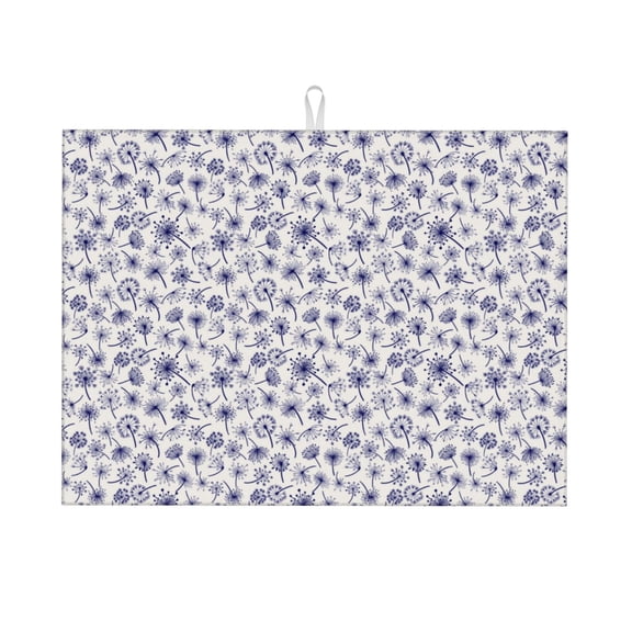 Fuzoiu Blue Dandelion Print Absorbent, Reversible Microfiber Dish Drying Mat for Kitchen, Dish Drying Pad for Dishes, Utensils, Pots and Pans, Extra Large 18 Inch x 24 Inch