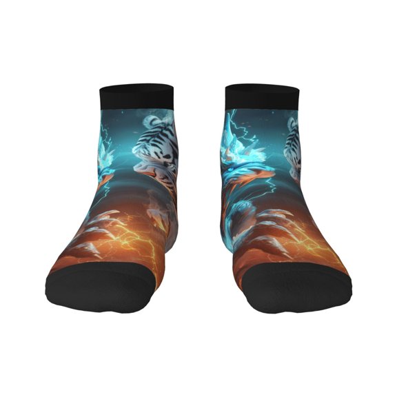 Fuzoiu Blue Dragon And White Tiger Print Adult Socks, Crew Moisture-wicking Socks, Unisex Cushion Crew Socks,Casual Sports Ankle Socks