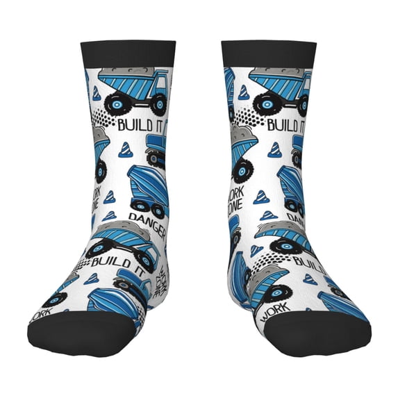 Fuzoiu Blue Excavator Print Kids Socks For Boys Girls,Grip Crew Socks with Non Slip,Lightweight Stretch Crew Socks,Toddlers Crew Boot Socks