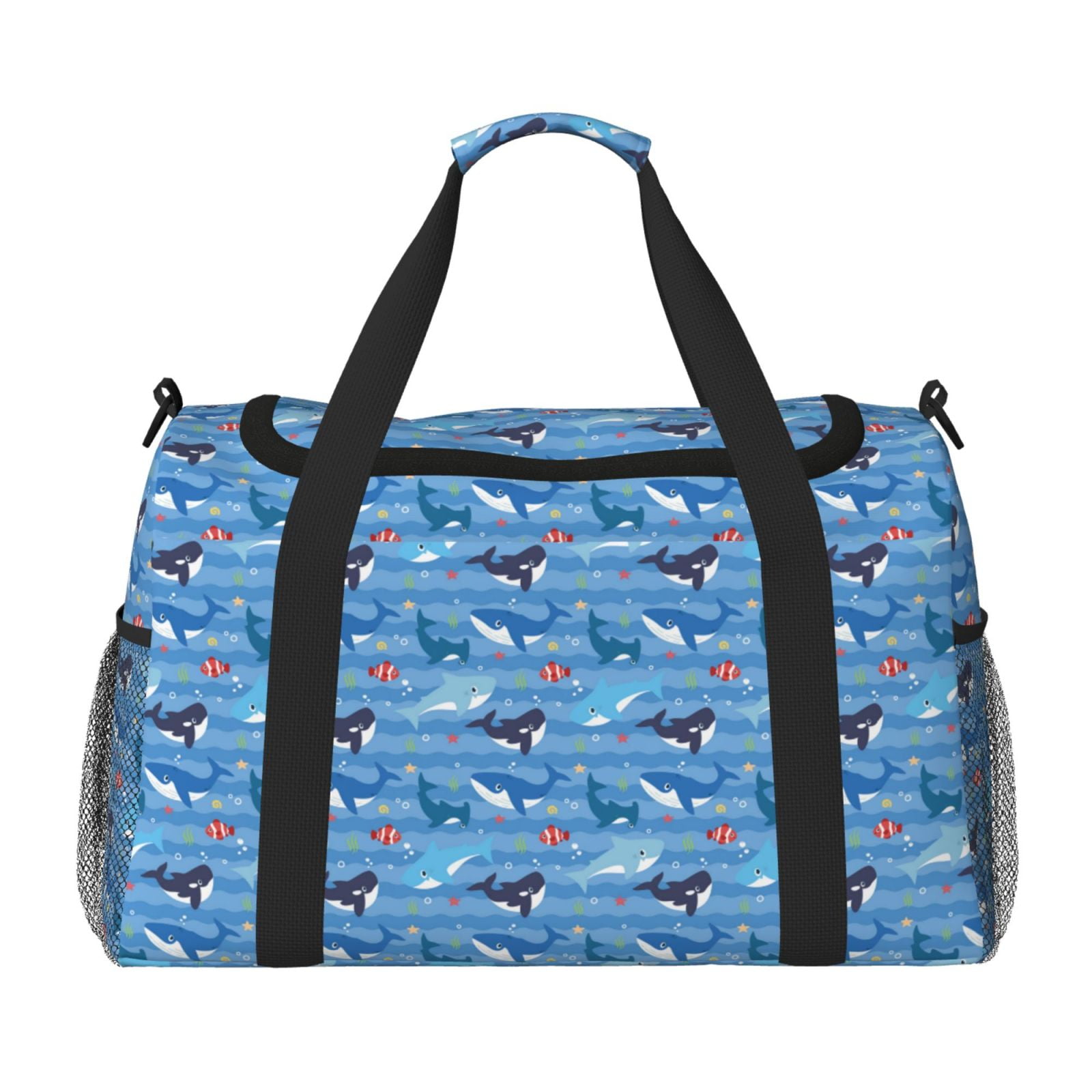 Fuzoiu Blue Fish Print Travel Duffle Bag,Carry On Tote Bags,Duffel Bag,Sport Gym Bag, Hospital Bag for Labor and Delivery, Overnight Bag,Luggage Bag