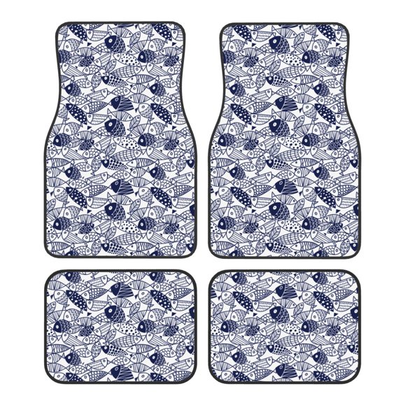 Fuzoiu Blue Fish1 Print Carpet Floor Mats for Car,Car Foot Mat Set,Universal Fit 4 Piece Mat Pad Set,Fits Most Cars Trucks Vans Sedans SUV Auto Carpet Mat Se