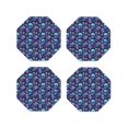 thumbnail image 1 of Fuzoiu Blue Flower Skull Print Leather Coasters Set,Drink Coasters Set of 4,for Tabletop Protection, Durable PVC Coasters,Home Décor and Housewarming Gift-Octagon, 1 of 6