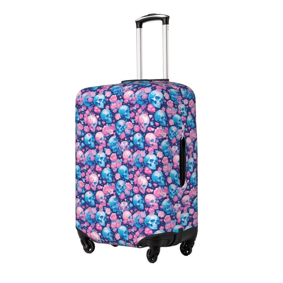 Fuzoiu Blue Flower Skull Print Suitcase Cover,Washable Luggage Covers for Suitcase,Elastic Luggage Protector Cover,Scratch Resistant Travel Suitcase Covers-Large