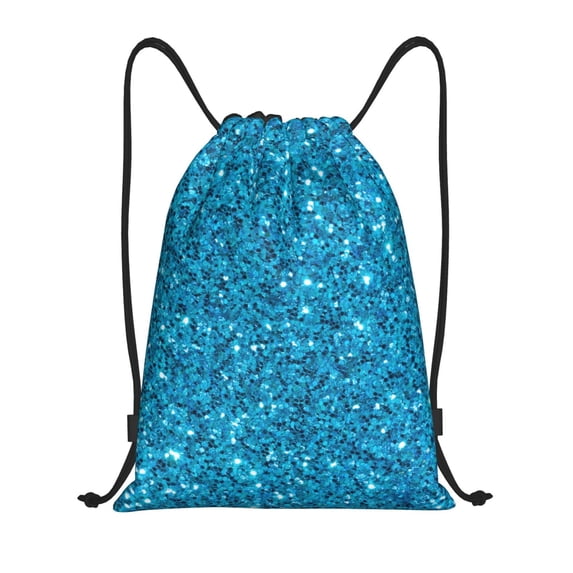 Fuzoiu Blue Glitter Print Drawstring Backpack for Gym, Travel, Yoga,Sports Sackpack String Bag for Women Men-Small
