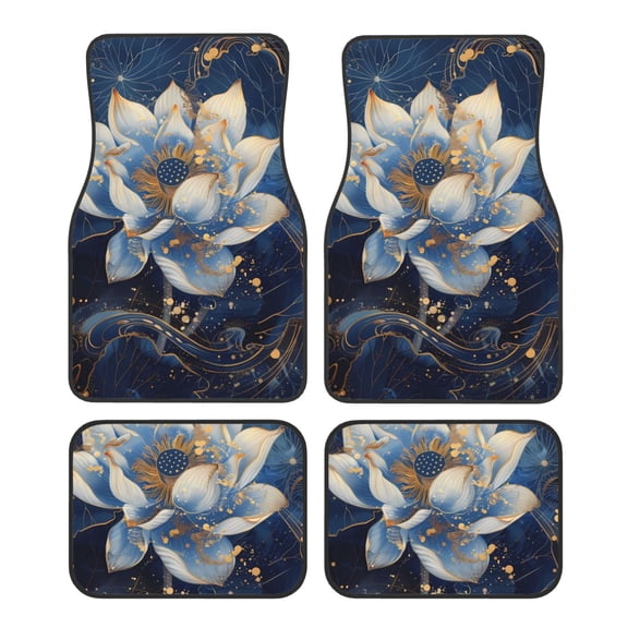 Fuzoiu Blue Golden Dream Lotus Print Carpet Floor Mats for Car,Car Foot Mat Set,Universal Fit 4 Piece Mat Pad Set,Fits Most Cars Trucks Vans Sedans SUV Auto Carpet Mat Se