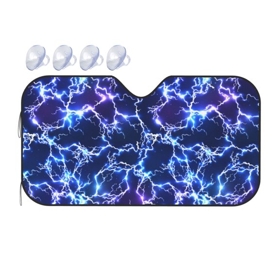 Fuzoiu Blue Lightning1 Print Car Windshield Sunshade,Foldable Reflective Sun Visor,Windshield Sun Shade,UV Rays Sun Visor Shade,Auto Front Sun Shield Shade-Small