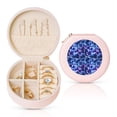 thumbnail image 1 of Fuzoiu Blue Lightning1 Print Portable Jewelry Box,Round Mini Leather Travel Jewelry Case,Small Travel Jewelry Organizer,Jewelry Holder for Ring Necklace Earring for Women Girls-Pink, 1 of 1