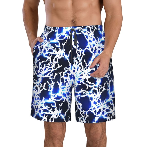 Fuzoiu Blue Lightning2 Print Men's Beach Shorts,Men's Swim Trunks,Quick Dry Board Shorts with Pockets,Men's Bathing Suits for Surfing, Running, and Casual Wear-X-Large