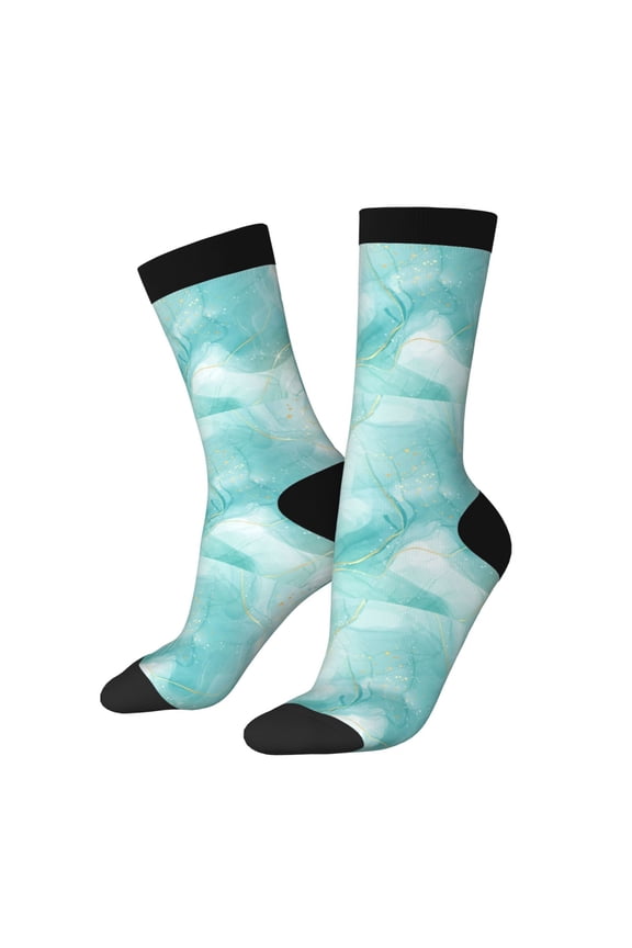 Blue Marble Print Athletic Crew Socks for Men & Women,Casual Crew Socks,Above Ankle Crew Socks for Business, Casual
