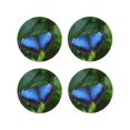 thumbnail image 1 of Fuzoiu Blue Morpho butterfly Print Leather Coasters Set,Drink Coasters Set of 4,for Tabletop Protection, Durable PVC Coasters,Home Décor and Housewarming Gift-Round Shape, 1 of 6