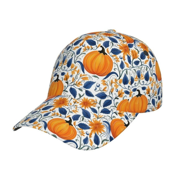 Fuzoiu Blue Orange Pumpkin fall Print Adjustable Baseball Cap for Men and Women, Unisex Sports Hat, Sun Protection Hat for Running Workouts and Outdoor Activities All Seasons