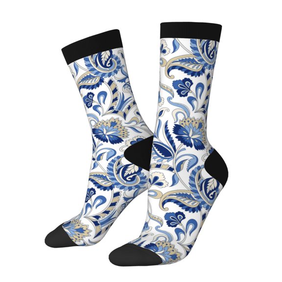 Fuzoiu Blue Paisley Print Athletic Crew Socks for Men & Women,Casual Crew Socks,Above Ankle Crew Socks for Business, Casual