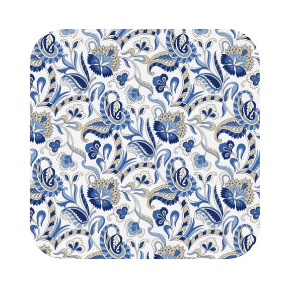 Fuzoiu Blue Paisley Print Leather Coasters Set,Drink Coasters Set of 6,for Tabletop Protection, Durable PVC Coasters,Home Décor and Housewarming Gift,Square