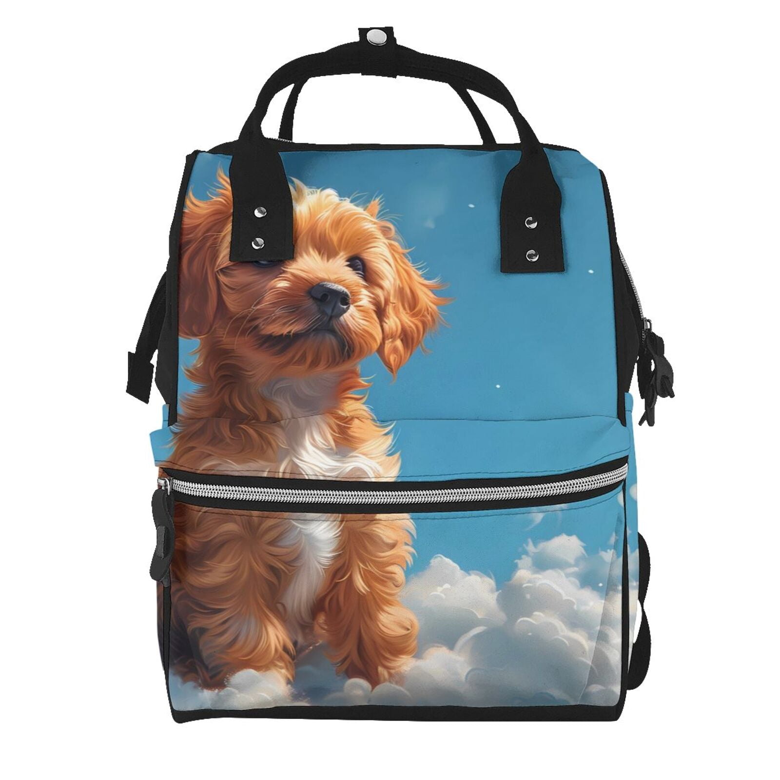 Fuzoiu Blue Sky Cloud Puppy Print Diaper Bag Backpack,Baby Essentials Travel Tote,Multi function Waterproof Diaper Bag, Travel Essentials Baby Bag - Unisex