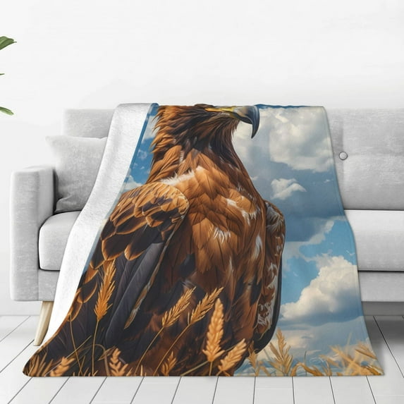 Fuzoiu Blue Sky White Cloud Eagle Print Ultra-Soft Micro Fleece Blanket,All Seasons Flannel Throw, Lightweight Blanket for Bed, Sofa, Couch, Movie Night, Camping, and Travel-60"x50"