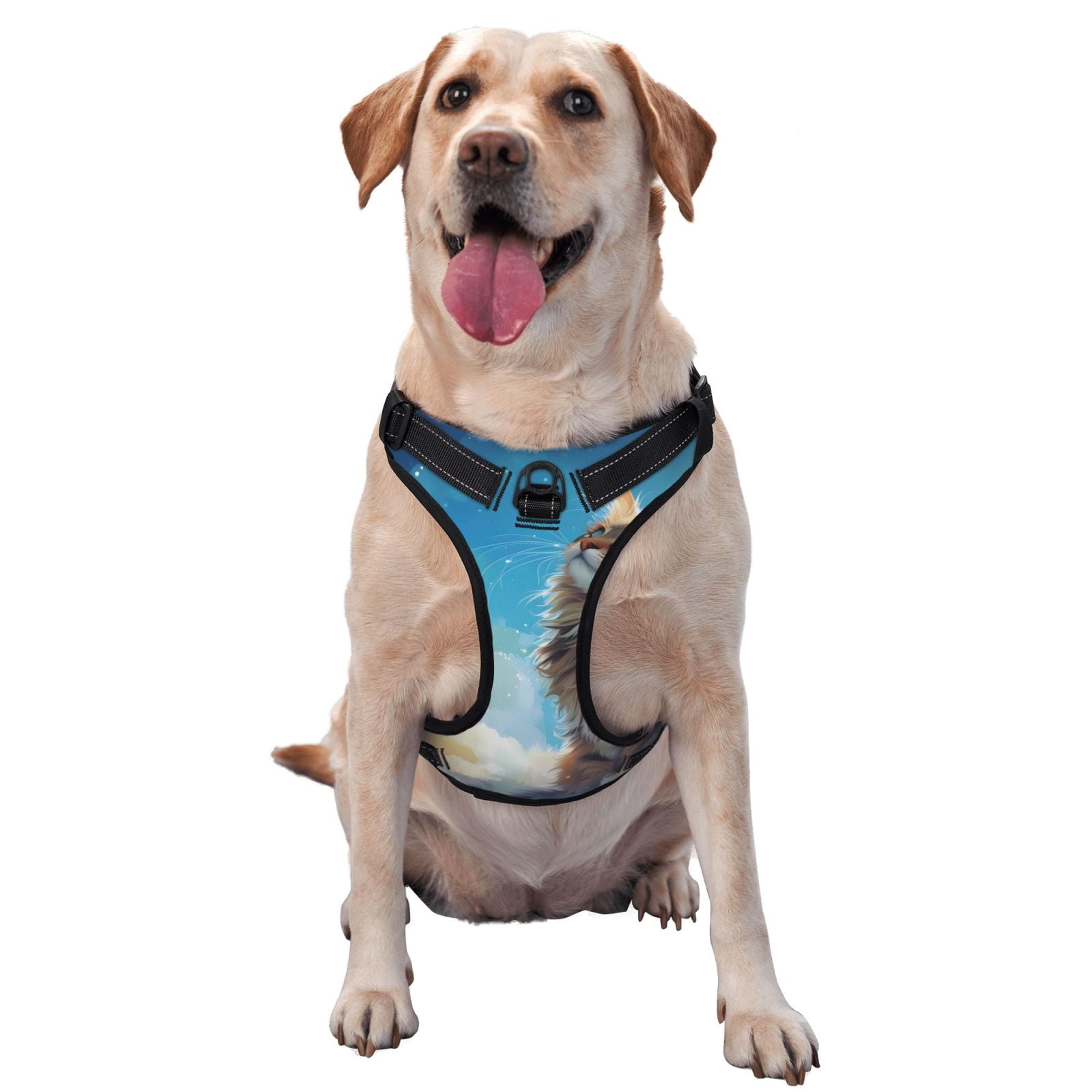 Fuzoiu Blue Sky Winged Cat Print Reflective Dog Harness,Adjustable, Breathable Pet Vest,Dog Harness No Pull,No Choke Pet Vest for Small, Medium, and Large Dogs-Medium