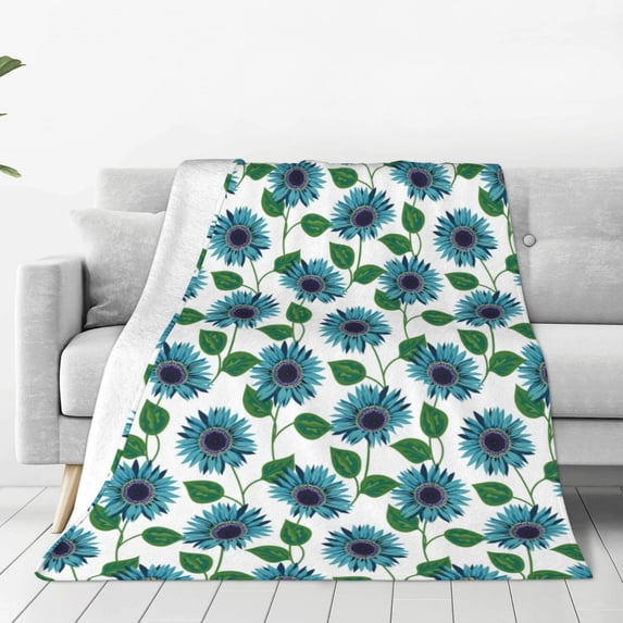 Fuzoiu Blue Sunflowers Print Ultra-Soft Micro Fleece Blanket,All Seasons Flannel Throw, Lightweight Blanket for Bed, Sofa, Couch, Movie Night, Camping, and Travel-80"x60"