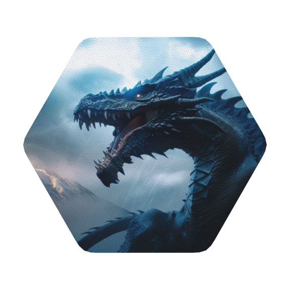 Fuzoiu Blue Thunder Storm Dragon Print Leather Coasters Set,Drink Coasters Set of 6,for Tabletop Protection, Durable PVC Coasters,Home Décor and Housewarming Gift,Hexagon