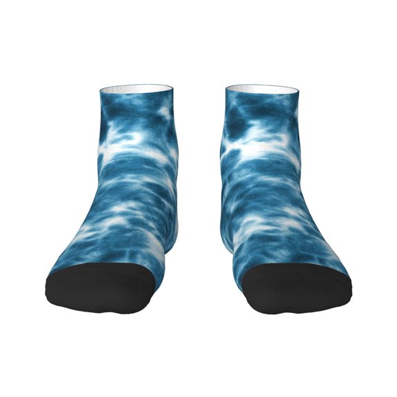 Fuzoiu Blue Tie Dye Print Adult Socks, Crew Moisture-wicking Socks, Unisex Cushion Crew Socks,Casual Sports Ankle Socks