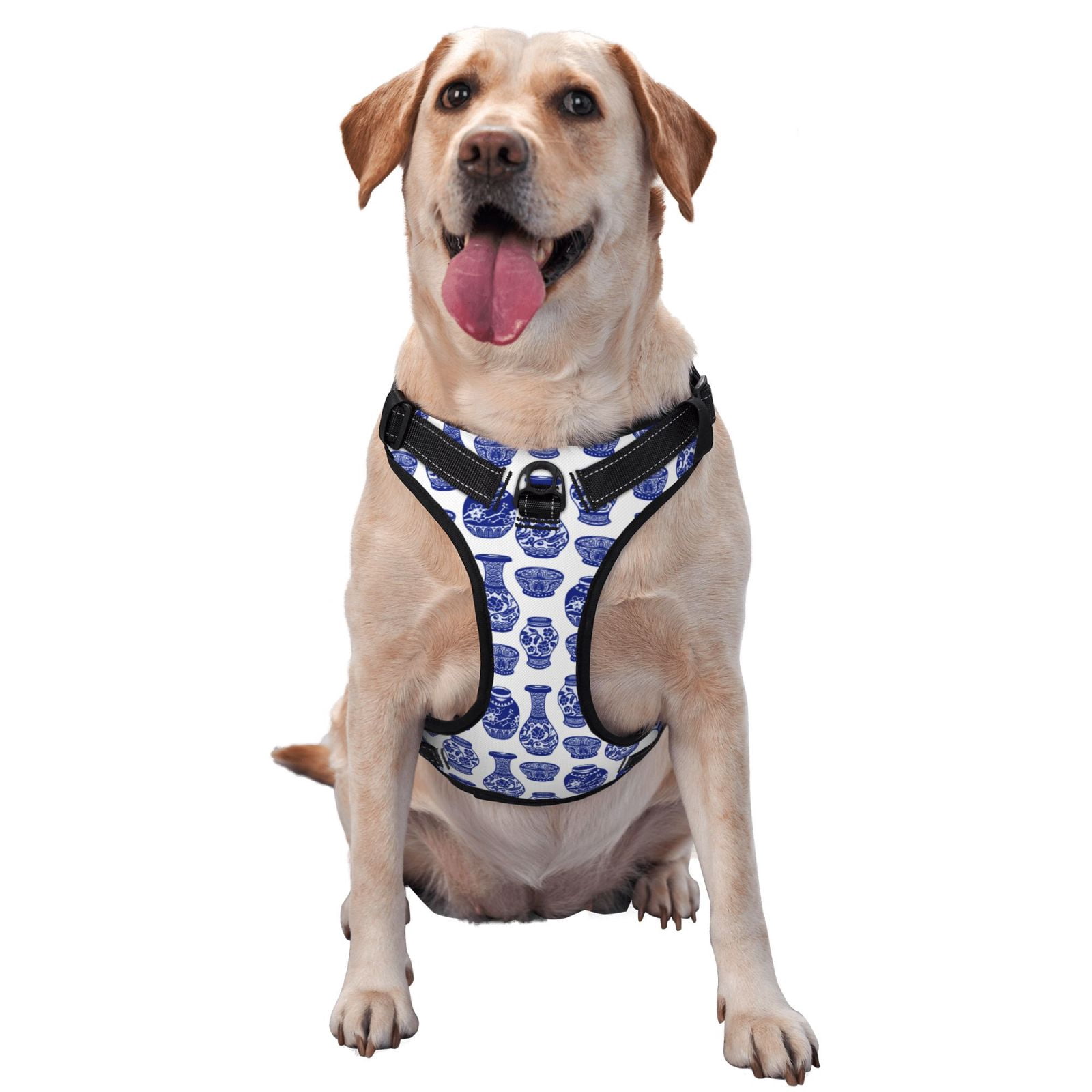Fuzoiu Blue Vases Print Reflective Dog Harness,Adjustable, Breathable Pet Vest,Dog Harness No Pull,No Choke Pet Vest for Small, Medium, and Large Dogs-Medium