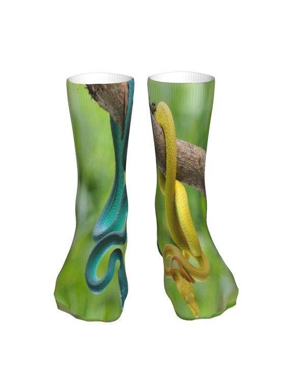 Blue Viper And Yellow Viper Snake Print Crew Socks,Casual Athletic Gym LightWeight Thin Socks,Casual Crew Socks for Men Woman,Calf Length Crew Socks