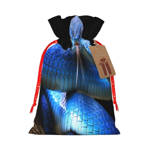 Fuzoiu Blue Viper Snake 2 Print Christmas Gift Bag,Burlap Gift Bag with Drawstring Closure & Hang Tag,Perfect for Holidays, Birthdays, and Special Occasions-Medium