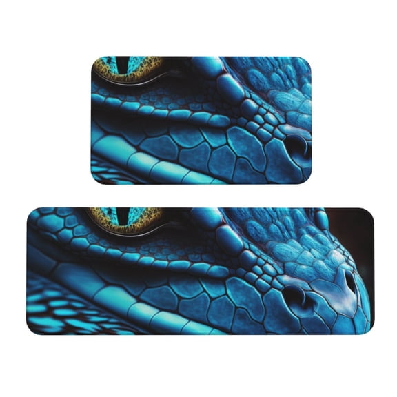 Fuzoiu Blue Viper Snake Closeup Face Print Kitchen Floor Mat 2 Sets,Kitchen Rugs and Mats,,Non Skid Waterproof Kitchen Floor Mat for Kitchen,Home Office,Sink,Laundry