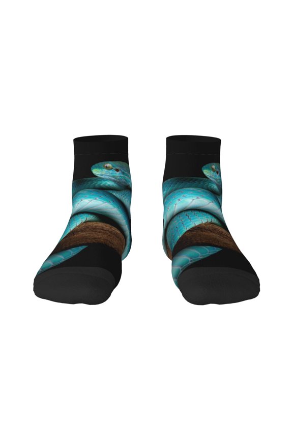 Blue Viper Snake Print Adult Socks, Crew Moisture-wicking Socks, Unisex Cushion Crew Socks,Casual Sports Ankle Socks