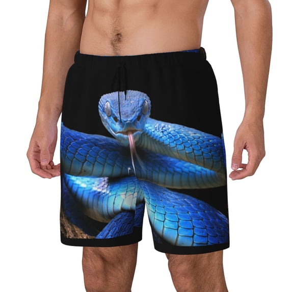 Fuzoiu Blue Viper Snake Print Men's Swim Shorts,Quick-Dry Double-Layer Swim Trunks,Board Trunks,Beach Shorts Swimwear Bathing Suits-Medium