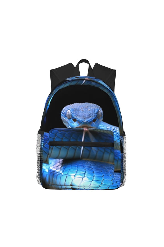 Blue Viper Snake Print School Backpack for Teens,Large Bookbag,Lightweight Laptop Bag for Travel, Work, School & Outdoor Adventures