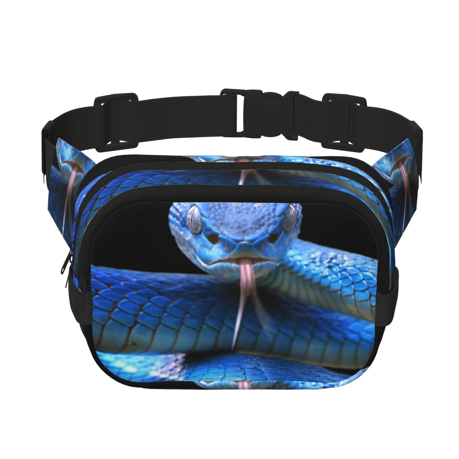 Fuzoiu Blue Viper Snake Print Unisex Square Double Layer Waist Bag,Crossbody Fanny Pack Travel Workout Accessory