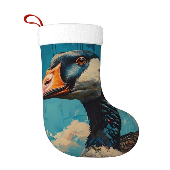 Fuzoiu Blue Watercolor Duck Print Christmas Stockings, Party Supplies & Kids Gifts,Big Xmas Stockings Decoration for Family Decorations Hanging Ornament for Xmas Holiday Party