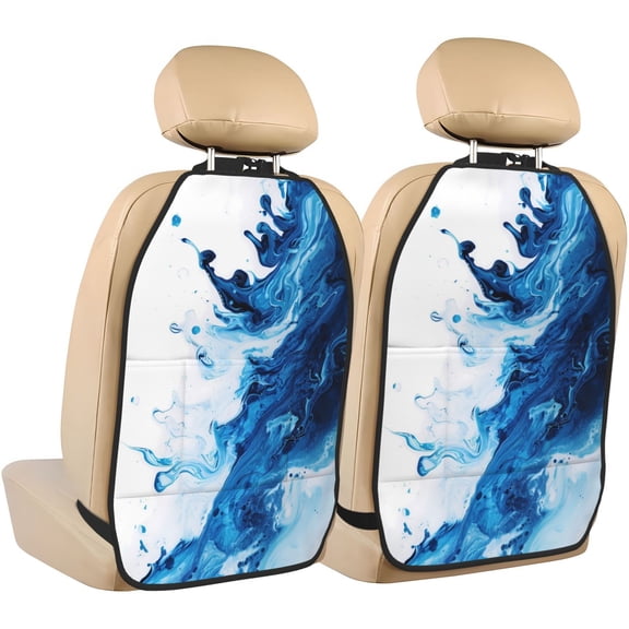 Fuzoiu Blue White Fluid Art Print 2 Pack Kick Mat Back Seat Protector With 3 Storage Pockets, Universal Car Seat Back Organizer For Kids Pets, Waterproof Backseat Protector For Most Car