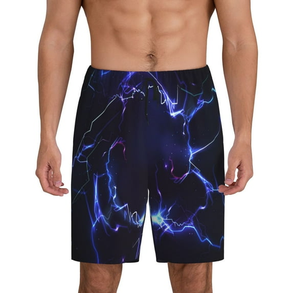 Fuzoiu Blue thunder bolt light Print Pajama Shorts for Men, Men's Pajama Bottoms,Mens Lounge Sleepwear,Pajama Pants with Pocket-Large