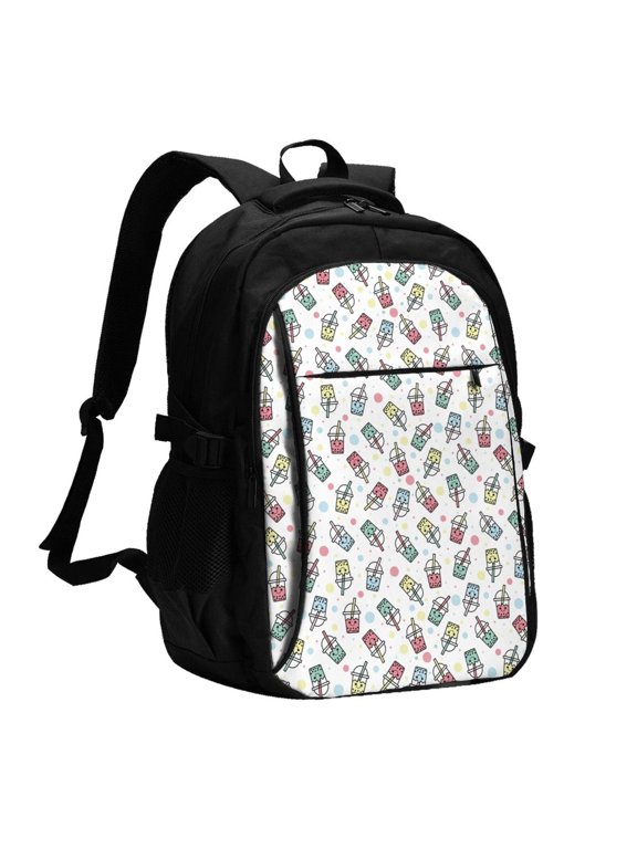 Boba Milk Tea Print USB Backpack with Charging Port,Laptop Backpack,Business Travel Durable Laptops Backpack, for School, Work, Travel & Outdoor Activities