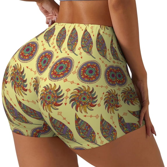Fuzoiu Bohemia Print Women's Workout Shorts,Workout Biker Shorts Women,Exercise Fitness Shorts,Scrunch Short, Athletic Shorts for Gym Yoga Running Sport Active-Large