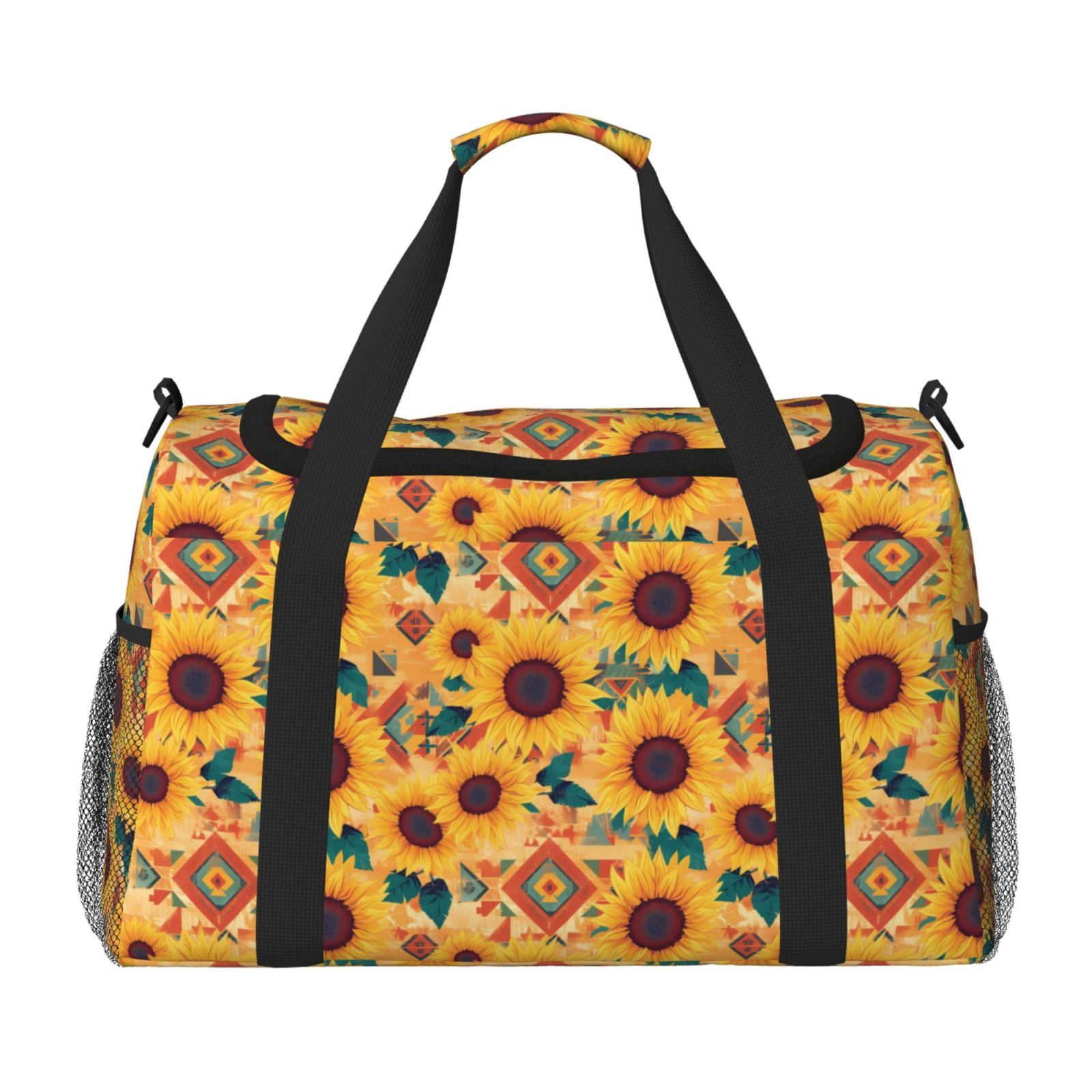 Fuzoiu Bohemian Sunflower Print Travel Duffle Bag,Carry On Tote Bags,Duffel Bag,Sport Gym Bag, Hospital Bag for Labor and Delivery, Overnight Bag,Luggage Bag