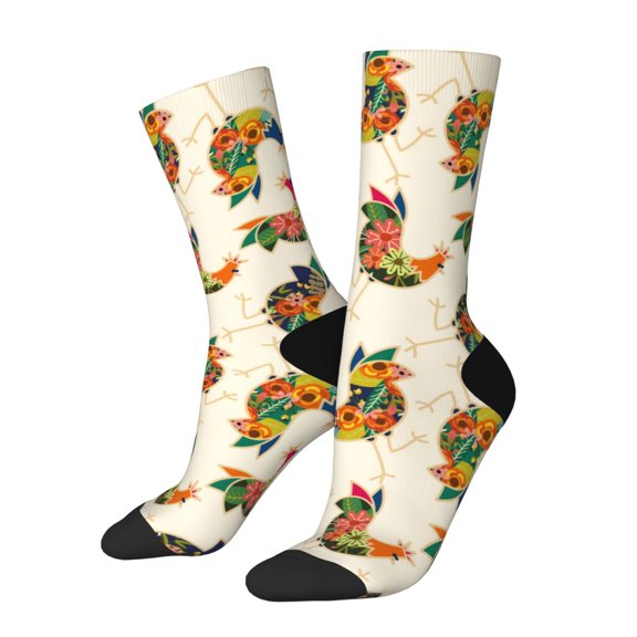 Fuzoiu Boho Chicken Print Athletic Crew Socks for Men & Women,Casual Crew Socks,Above Ankle Crew Socks for Business, Casual